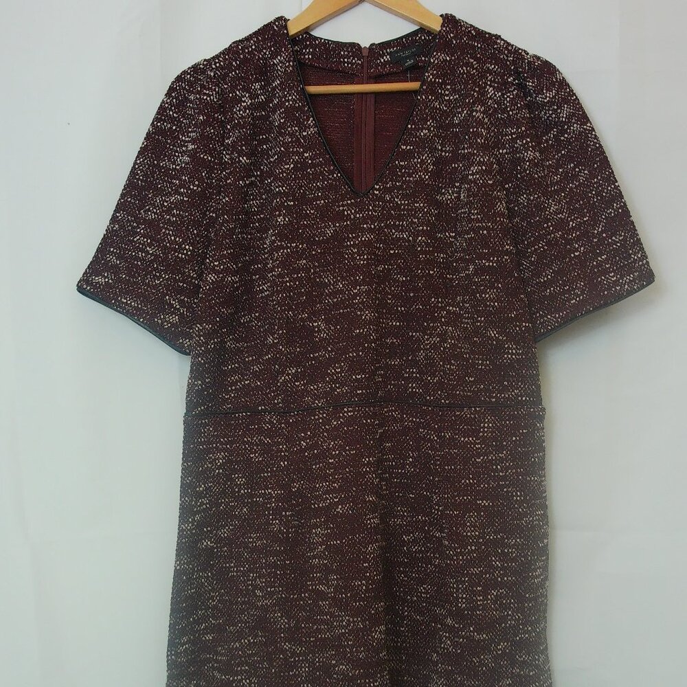 NWTS Ann Taylor Burgundy Tweed Sheath Dress Short Sleeve Size 16